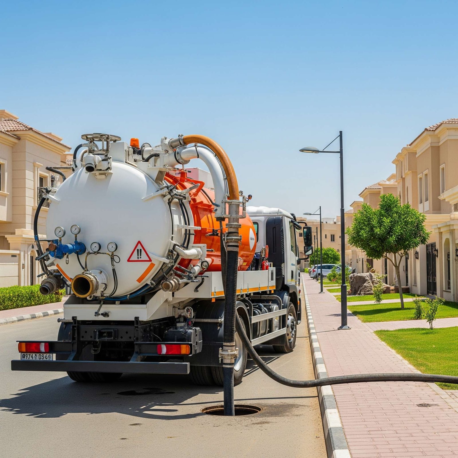 وايت سحب مياه صرف صحي بالمدينة المنورة تابع لمؤسسة الهاشمي يقوم بعملية شفط مياه المجاري بكفاءة